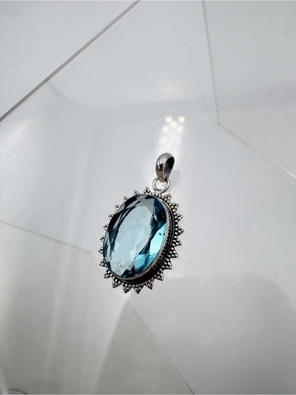 925 Silver 8 Ct Faceted Swiss Blue Topaz Oval Gemstone Pendant (Pendant Only) - Picture 14 of 16